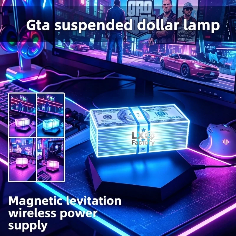 

Magnetic Levitating Money Lamp | GTA5 Dollar Light Themed Floating Night Light with LED | Unique Gaming Room Decor & Cool Gift
