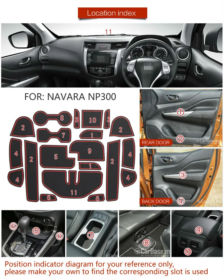 For Nissan Navara Frontier NP300 D23 MK3 2015~2023 2021Door Groove Cup Non-slip Rubber Mat Renault Alaskan Mercedes-Benz X-Class