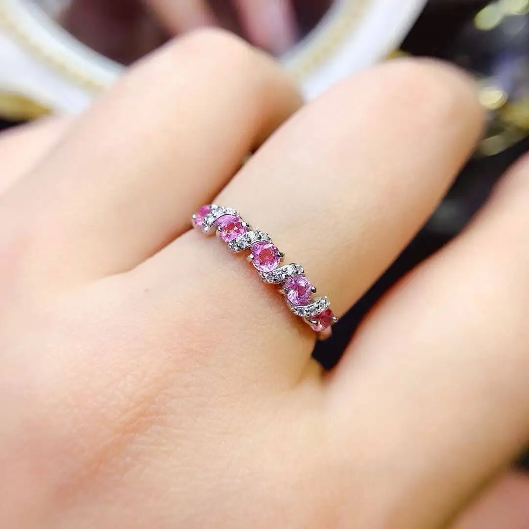 

KJJEAXCMY Jewelry Natural Women's Pink Sapphire Ring 925 silver inlay Colorful and splendid Crystal pure fire flash explosion