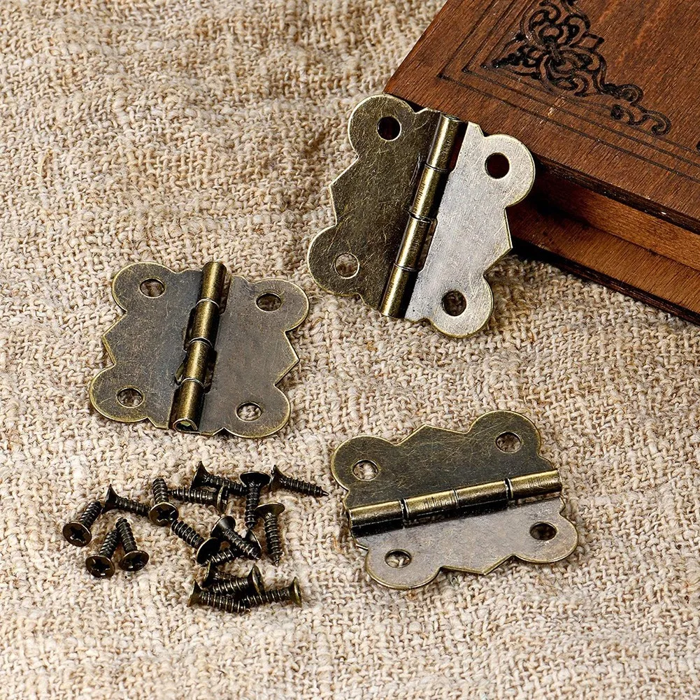 40 PCS Hinges With Screws Antique Small Butterfly Hinge Bronze Carving DIY Design Box Small Hinge Cabinet Hardware Accessories