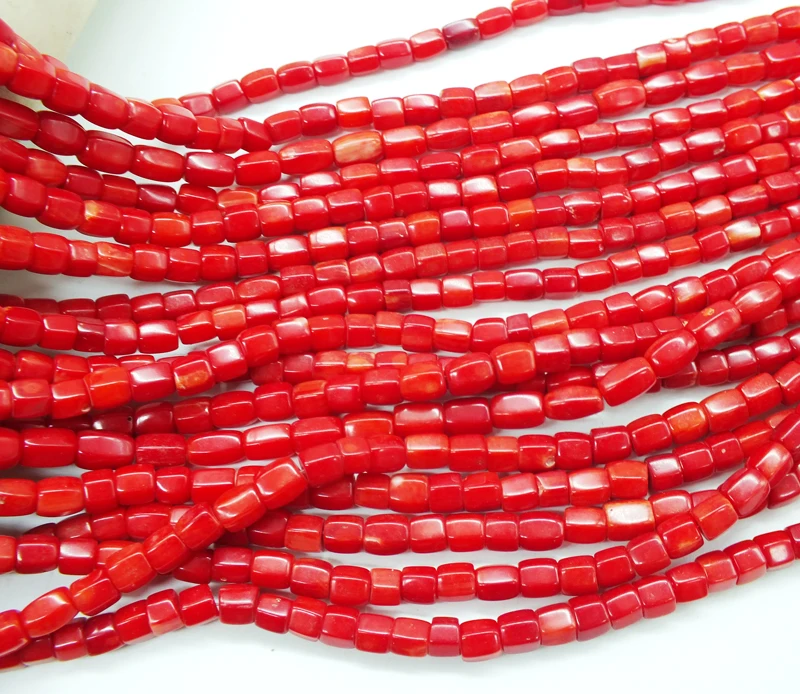 2PCS 5X5MM  Faceted  Red Coral Loose Beads  15 inch