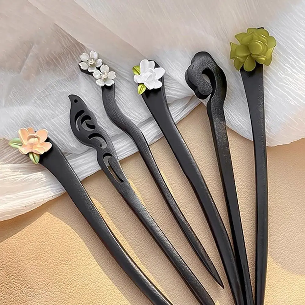 Varas de cabelo artesanais para mulheres e meninas, estilo retro, grampo de borla, sândalo preto, ferramentas de cabelo, moda