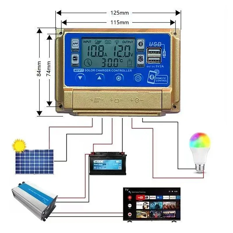 12V/24V 30A/40A/50A/60A High Definition LCD Large Digital Display Bluetooth Solar Charge Controller MPPT Controller Solar Panel