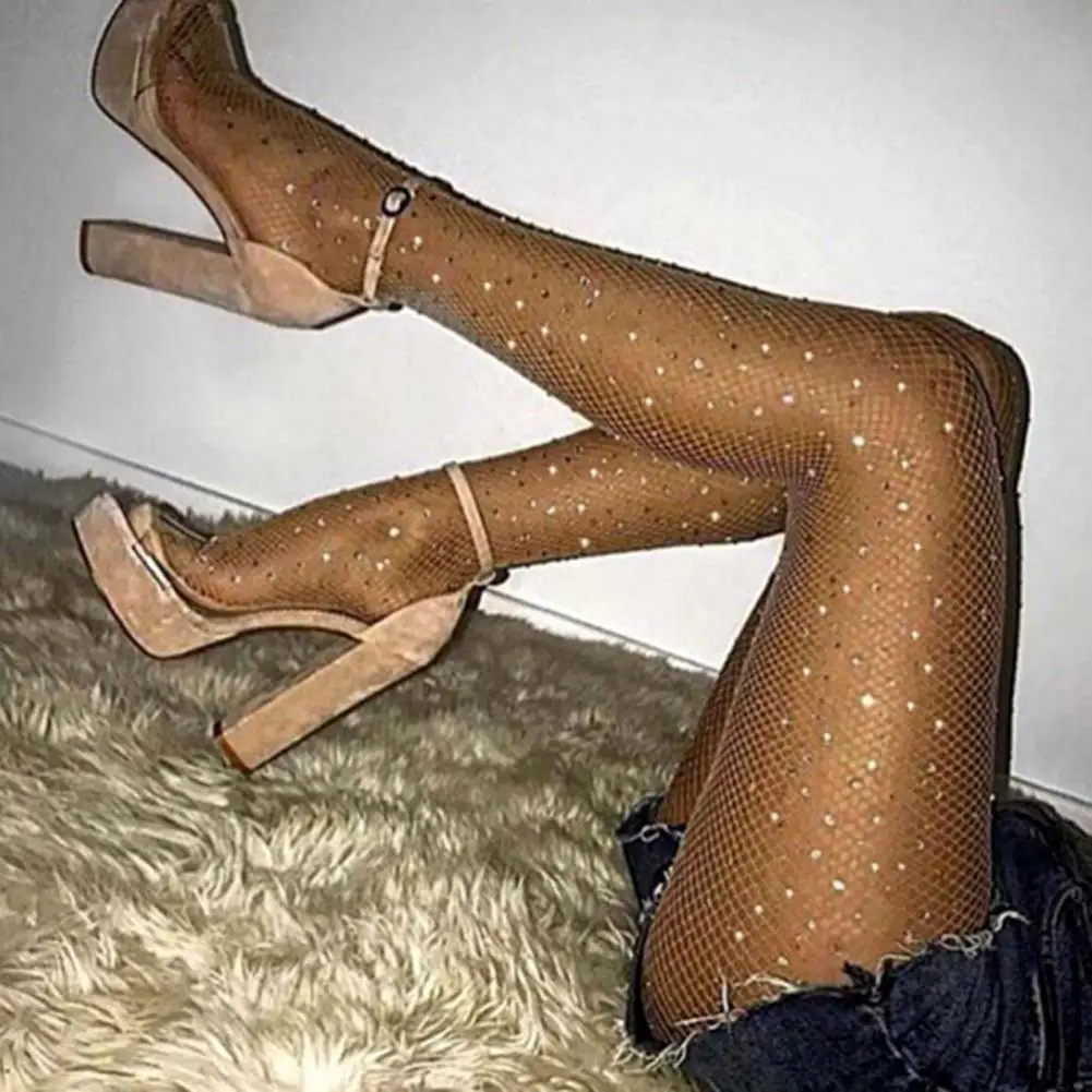 Rhinestone Pantyhose Elegant Rhinestone Fishnet Pantyhose for Women High Elasticity Anti-slip See-through Design for Party