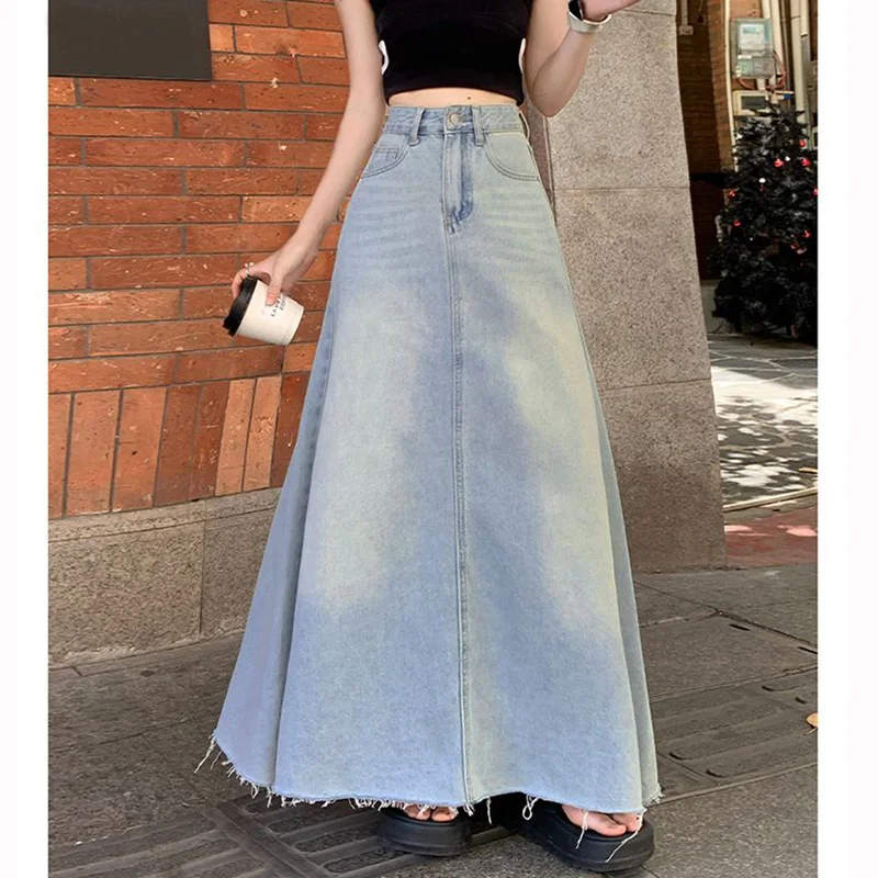 

Летние женские шикарные джинсовые юбки с высокой талией, классические модные тонкие джинсовые юбки для девушек, корейские повседневные однотонные платья