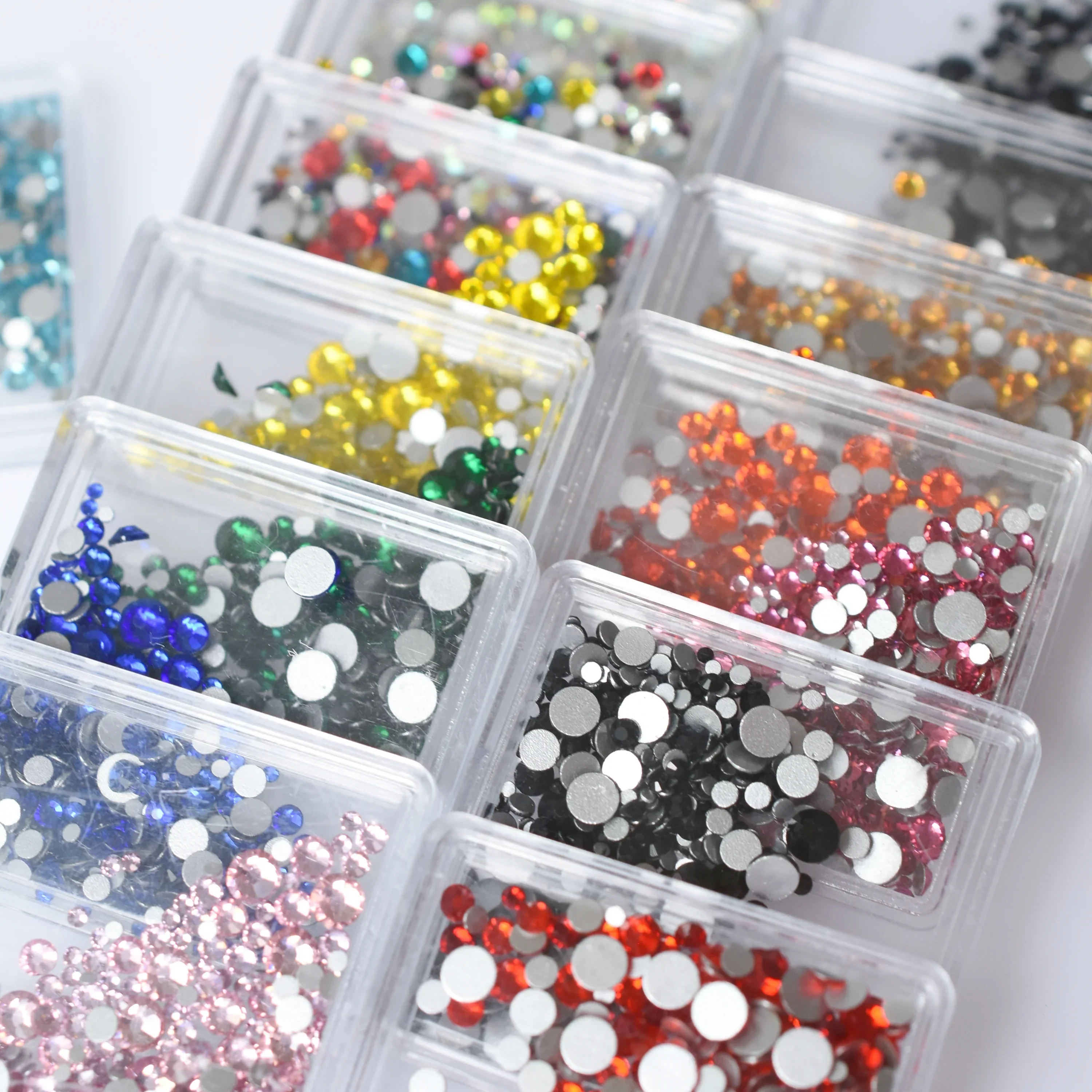 1Box Mixed Size SS4-20 Nail Art Decorations Glass AB Crystal Rhinestones FlatBack Diamond Gems 3D DIY Glitter Red Green Black