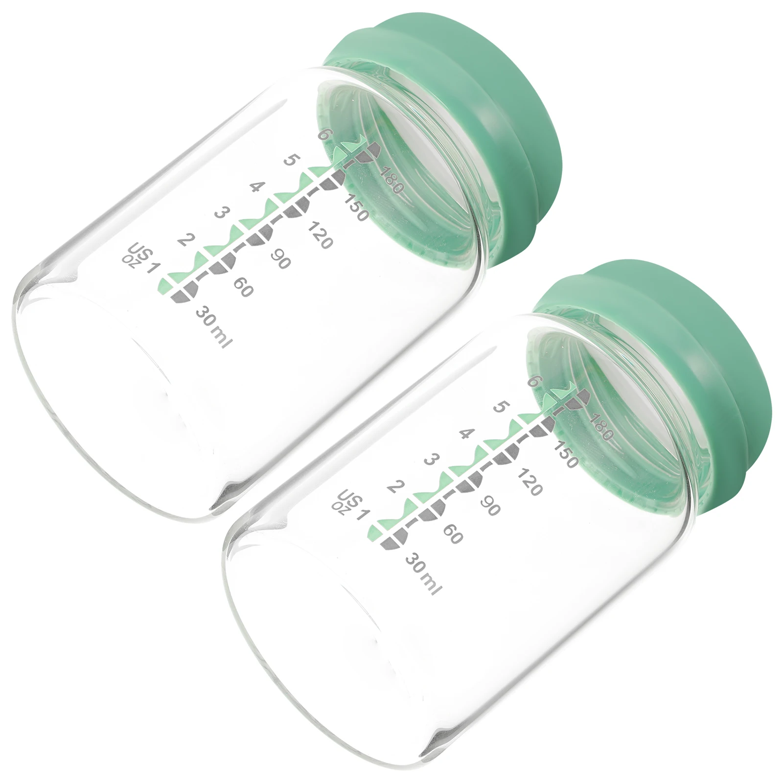 

2Pcs 180ml Green Glass Milk Storage Bottle Baby Breastfeeding Containers Food Grade Safe Practical Transparent Design Milk