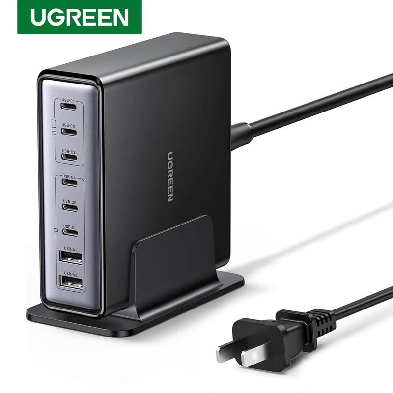 Carregador de Mesa MAF UGREEN 200W com 8 Portas GaN USB C, Estação de Carregamento Rápido USB C para Galaxy S25