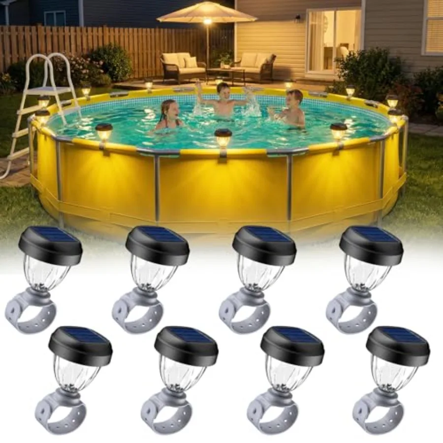 Solar Pool Lights for Above Ground Pools, LED Energy Saving Warm White Light, Waterproof for Frame Swimming Pools Night Accesso