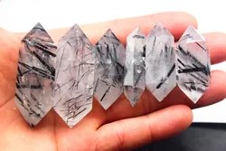6pcs  Natural quartz black tourmaline wand point, hexagonal energy stone Spiritual Chakra home decor