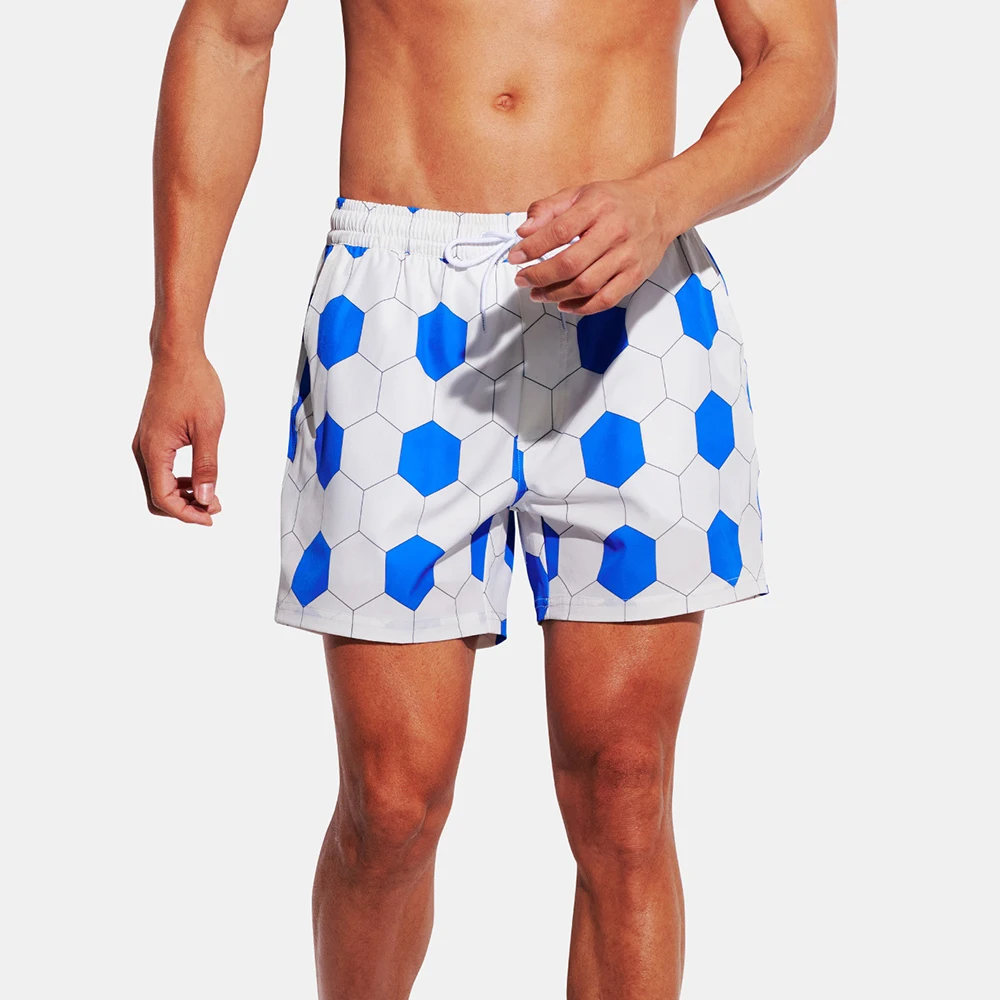 Mens Diamond Football Print Color Block Beach Swim Trunks Fashion Quick Dry Breathable Vacation Surfing Shorts Men'S Clothing