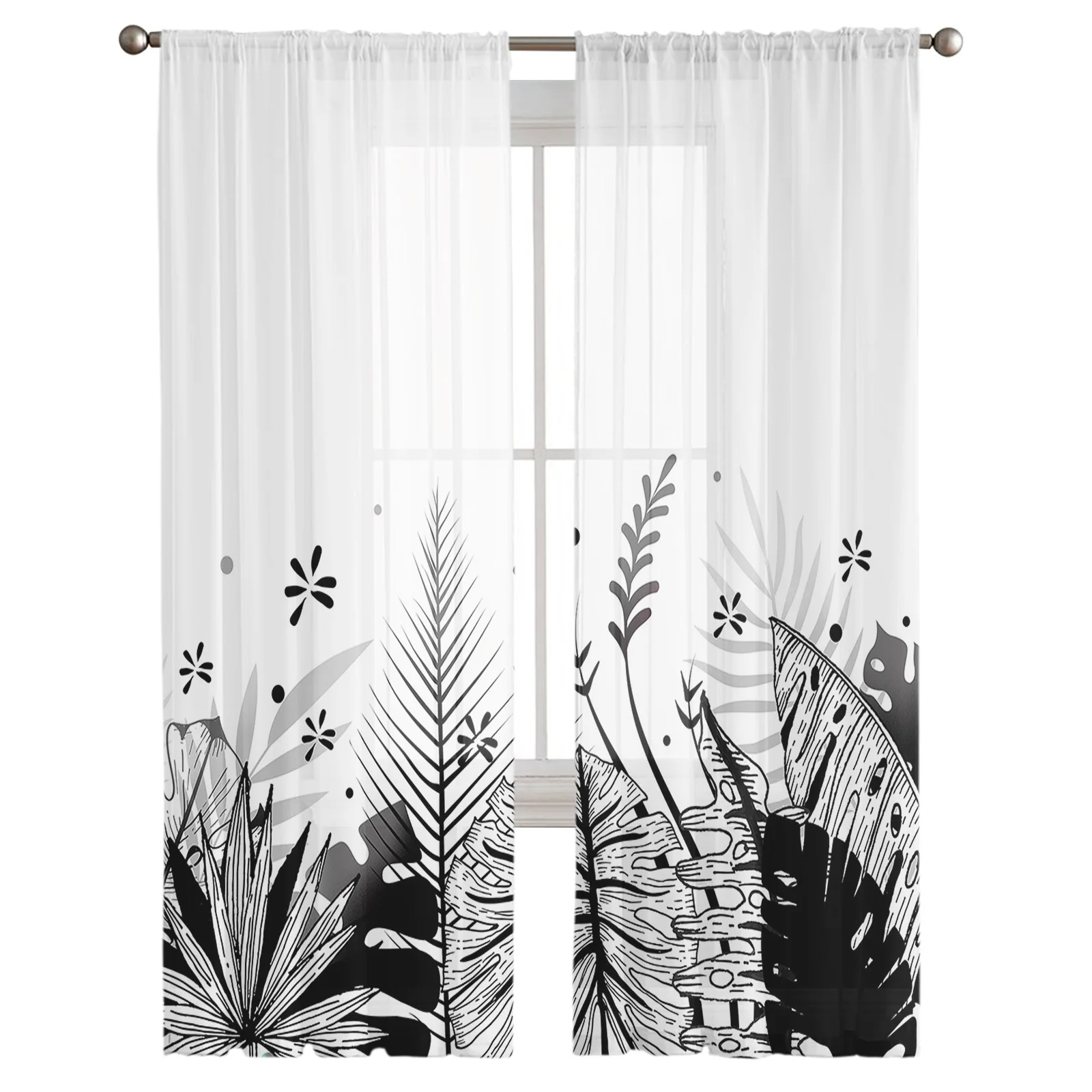 Abstract Leaves Plant Black And White Tulle Curtains for Living Room Sheer Curtain for Bedroom Kitchen Blinds Voile Curtains