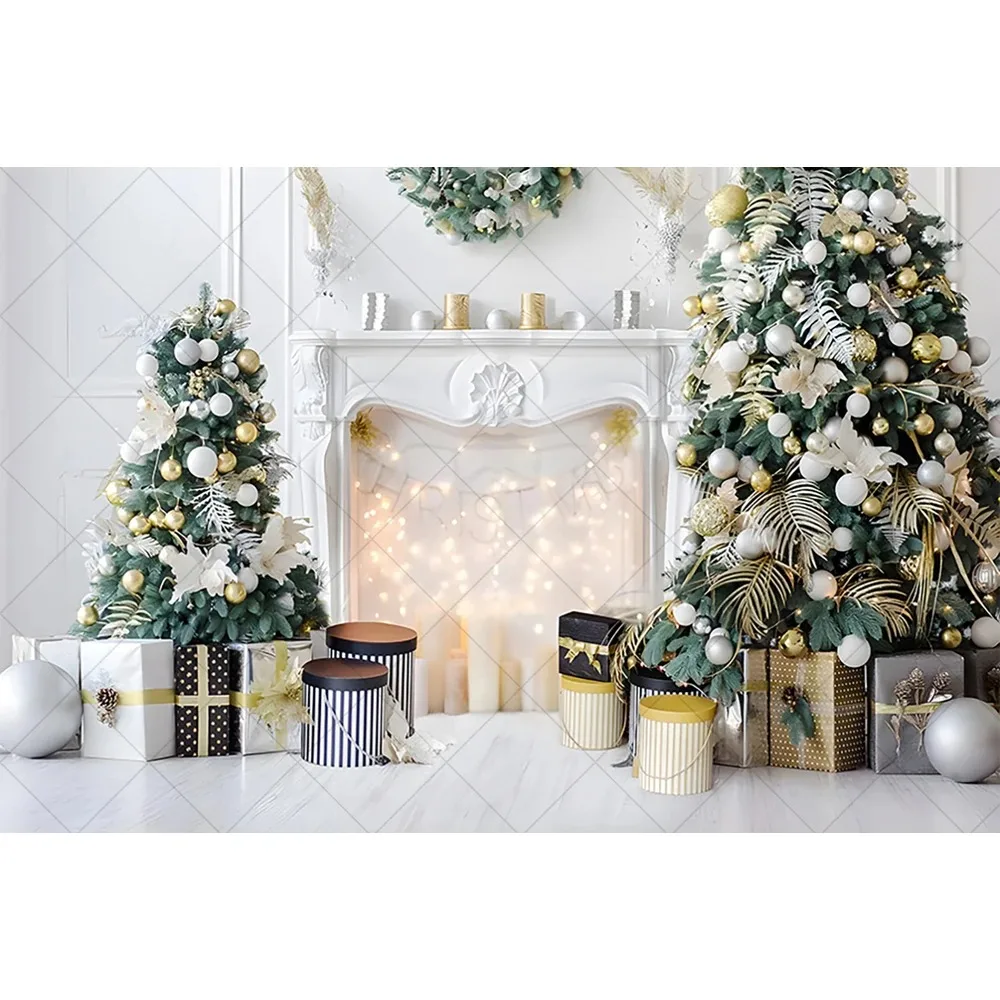 Christmas Photography Background Custom Winter Curtain Fireplace Snow Xmas Tree Family Backdrop Wall Tapestry Party Decor