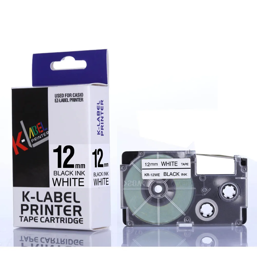 12mm XR 12WE XR-12WE Label For CASIO XR-12X XR-12YW XR-12GD XR-12GN XR-12ABK Label Cartridge For CASIO KL-60 KL-60SR Label Maker