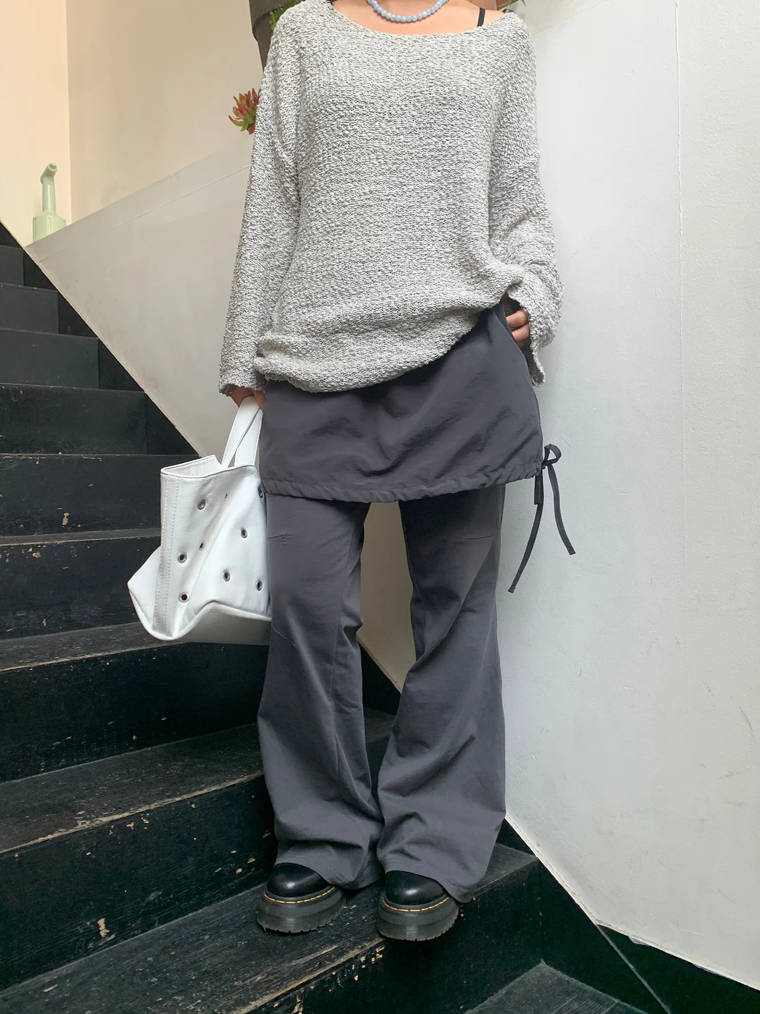 Unique Trimmed Two-Piece Skirt Pants Girl Autumn Dstring Belted  Casual Flared Long ey Pants for Teenage Girls