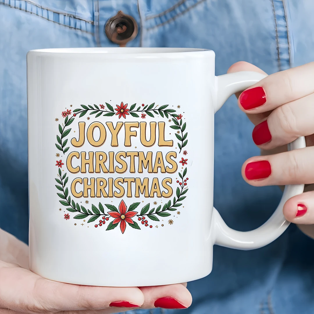 11oz Mug + Joyful Christmas Cartoon Cup + Holiday Gift Christmas Water Cup Family Set