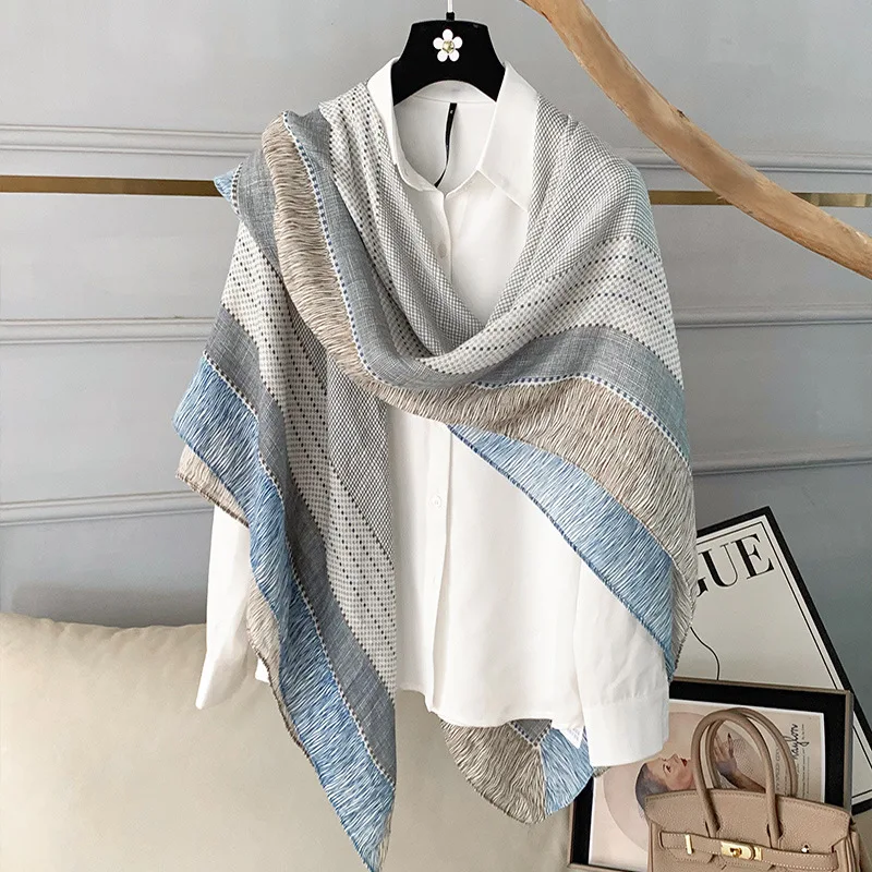 سترة شال نسائية صيفية مكيفة بغرفة مكيفة ثنيات فوق شال، 130 أوشحة مربعة، وشاح عصري