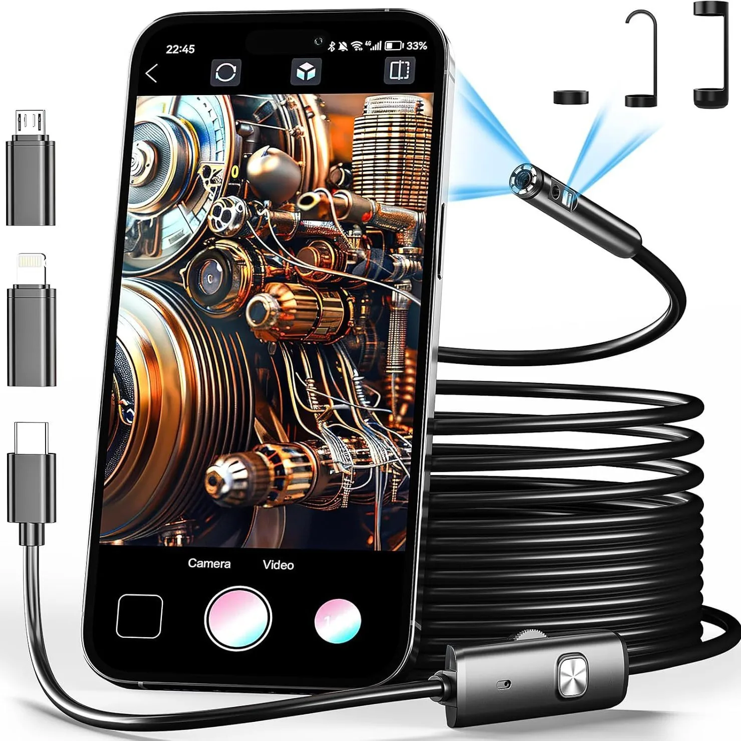 

Endoscope 1920P1440P Semi Rigid Hard Wire Compatible with Apple and Android for Auto Repair Industrial Pipeline Camera