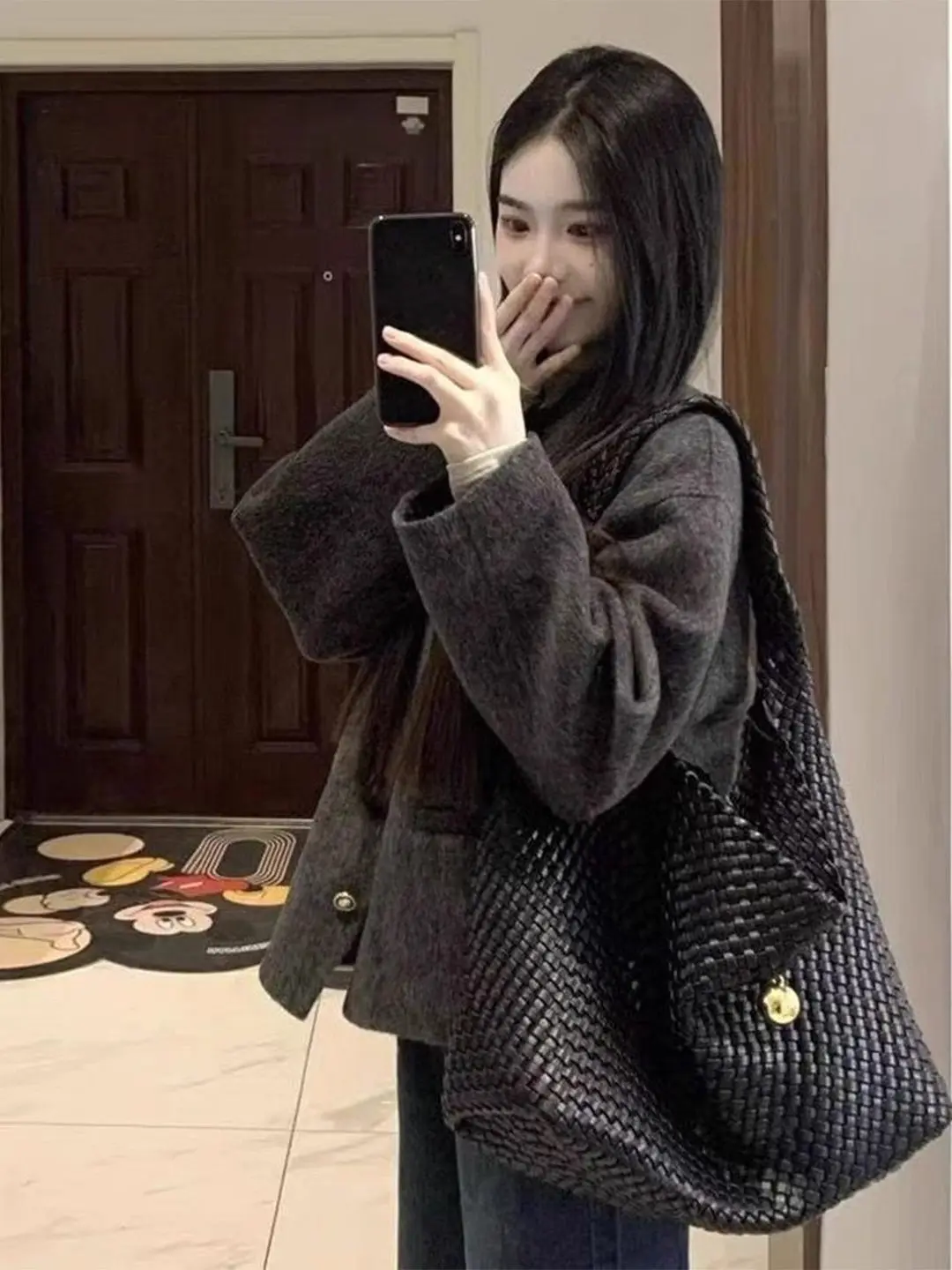 Thiened ort wollen jas voor dames Sli Pendelen Sle Faionable Uniek ontwerp Herfst Winter Nieuwe collectie Dames Jaet