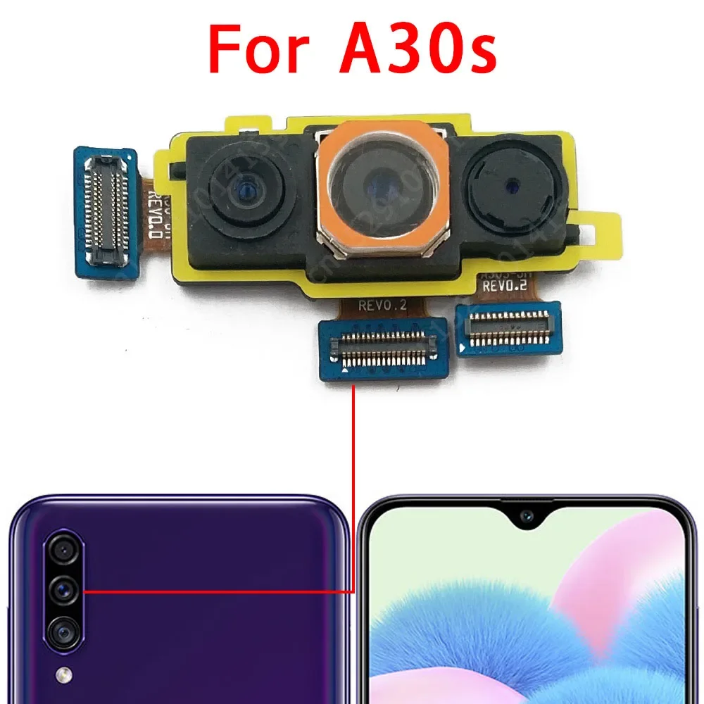 Front and Rear Back Camera For Samsung Galaxy A30s A307 Main Facing Camera Module Flex Cable Replacement Spare Parts