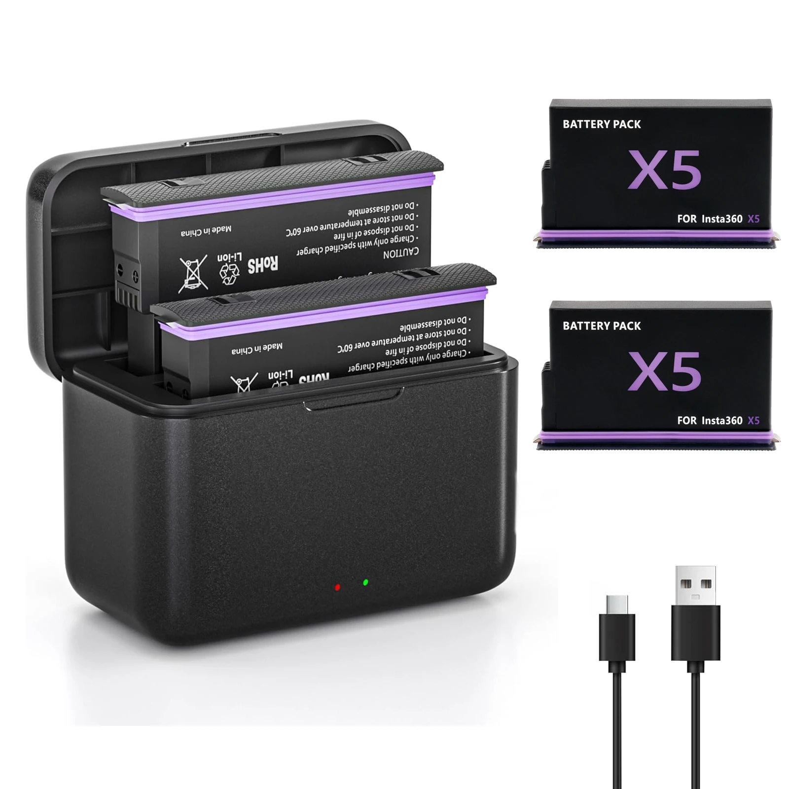 

360 X5 Rechargeable Battery And Charger Set 2800mAh Lithium Battery Dual Slot Charger for Insta360 X5 Action Camera