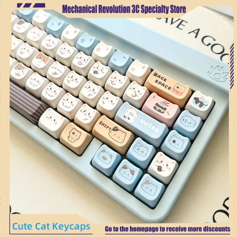 2024 New Cute Cat Keycaps Mao Highly Sea Salt Cat Complete Set Pbt Square Heat Sublimation Keycaps Mechanical Keyboard Keycaps