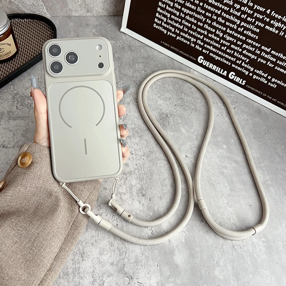 Luxury Crossbody Lanyard Phone Case For iPhone 17 17Pro Air 16 15 14 Pro Max For Magsafe Wireless Charging Cover For Apple 13 12 view 3
