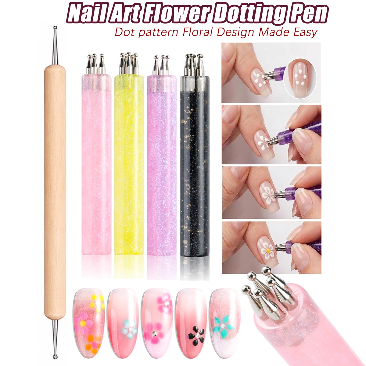 Nail Dotting Pen for Floral Design -Stainless Steel Ball Tip Art Tool for DIY Fingernail Paint Sculpt, Acrylic Markers for Salon view 2