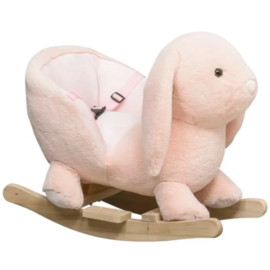 

Baby Rocking Horse, Plush Rabbit Animal Rocker with Simulated Sound, Wooden Base, Seat Belt, Stuffed Rocking Chair for Toddler