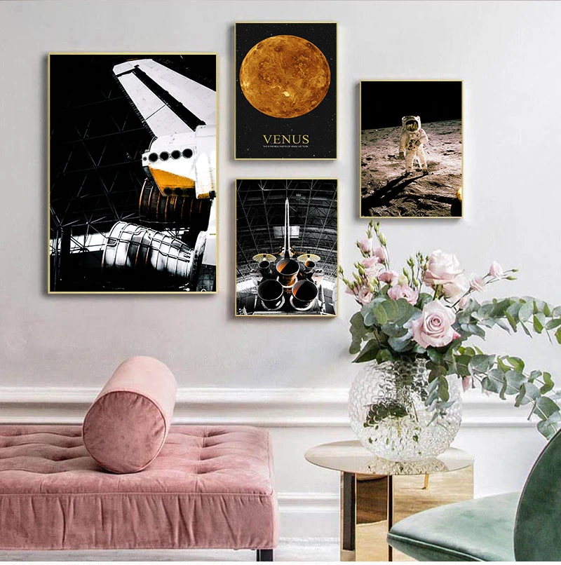 Wall Art Canvas Painting Space Discovery Moonwalk Astronaut Rocket Nordic Posters And Prints Wall Pictures For Living Room Decor