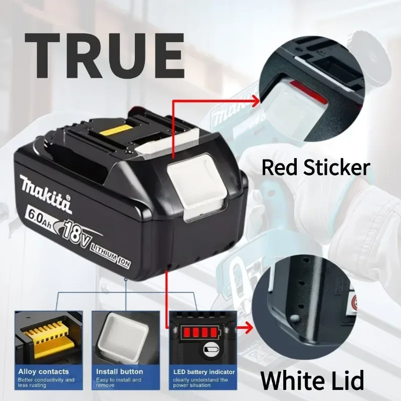 Authentic Makita 18V 6Ah rechargeable power tool battery with LED lithium-ion substitute LXT BL1860B BL1860 BL1850 charger⚡ - Image 3