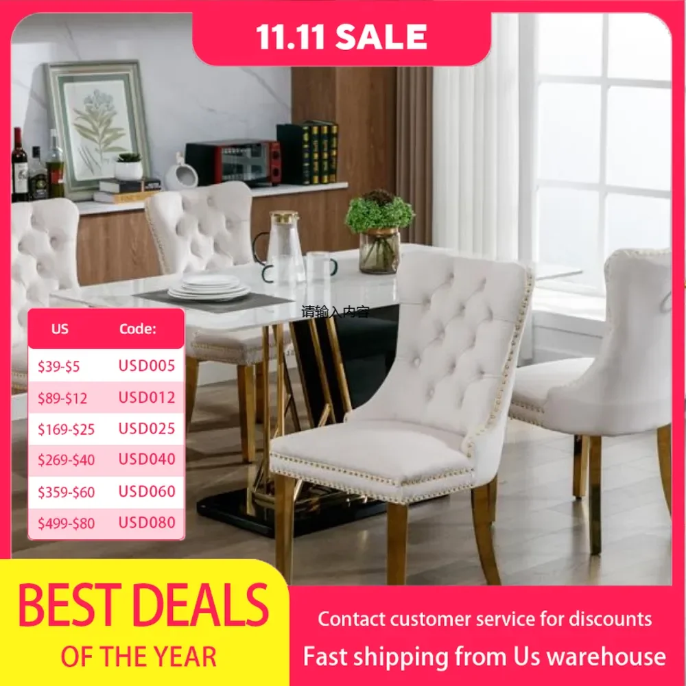 Furnishings contemporary high-end tufted solid wood modern velvet upholstered dining chair with gold stainless steel plated legs