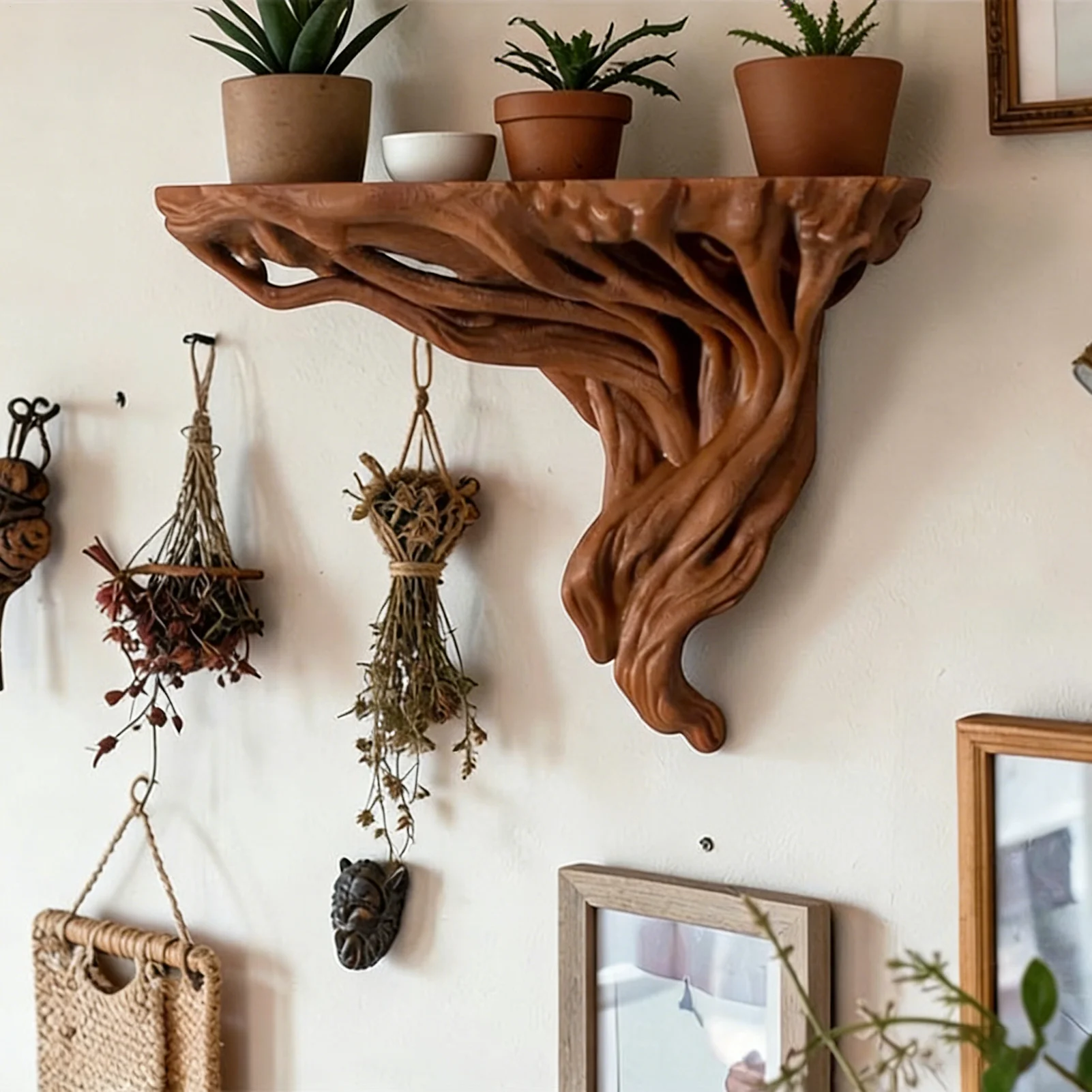 Bohemian Style Wall Decorative Rack Wall Mount Storage Shelves Tree Root Corner Display For Home Book Photo Frame Flower Pot view 3
