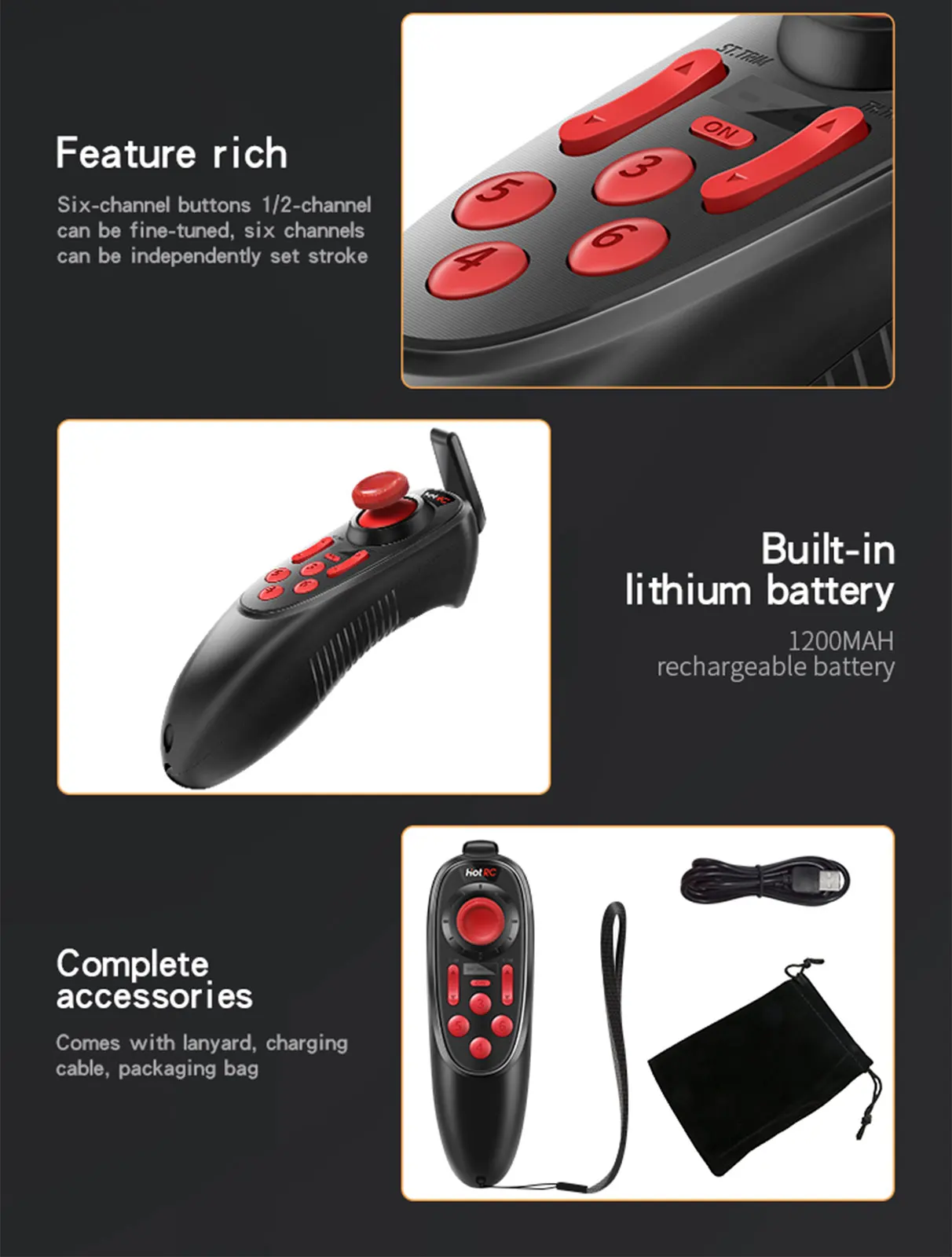 2.4G 6CH Radio Transmitter Remote Control 400m Control Distance with Remote Control Receiver for Remote Control Boat