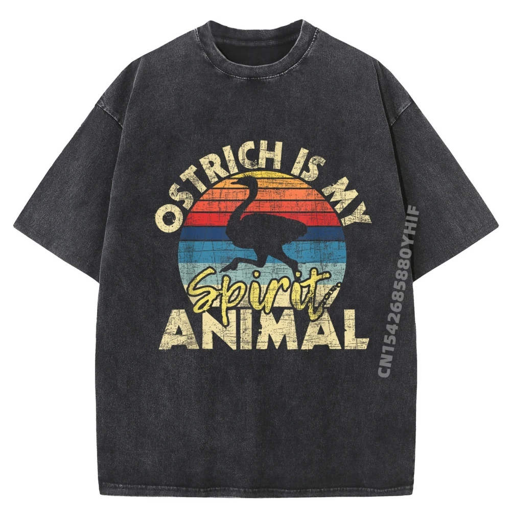

Printed Tees Ostrich Is My Spirit Animal Mans Printed T-Shirt Graphic Tees Mens Streetwear Washed Tee-Shirt