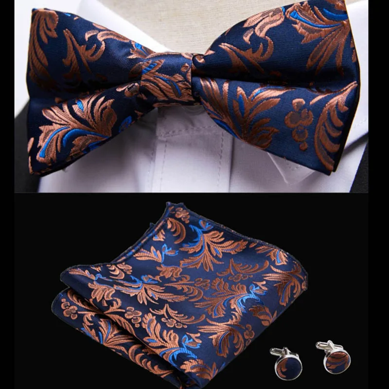 HUISHI Klassische Blau Bowties Für Männer Paisley Floral Fliege Tasche Platz Manschettenknöpfe Anzug Set Hochzeit Partei Plaid Solide Schmetterling