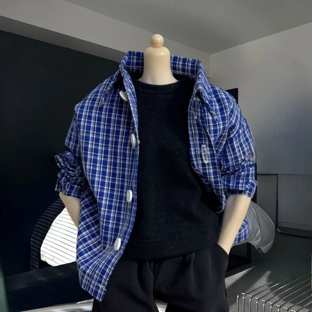 1/4 Doll's Clothes for 45cm Bjd Doll Girl Toys Grid Shirt Versatile Loose Clothing Dress Up Play House Doll Accessories, No Doll
