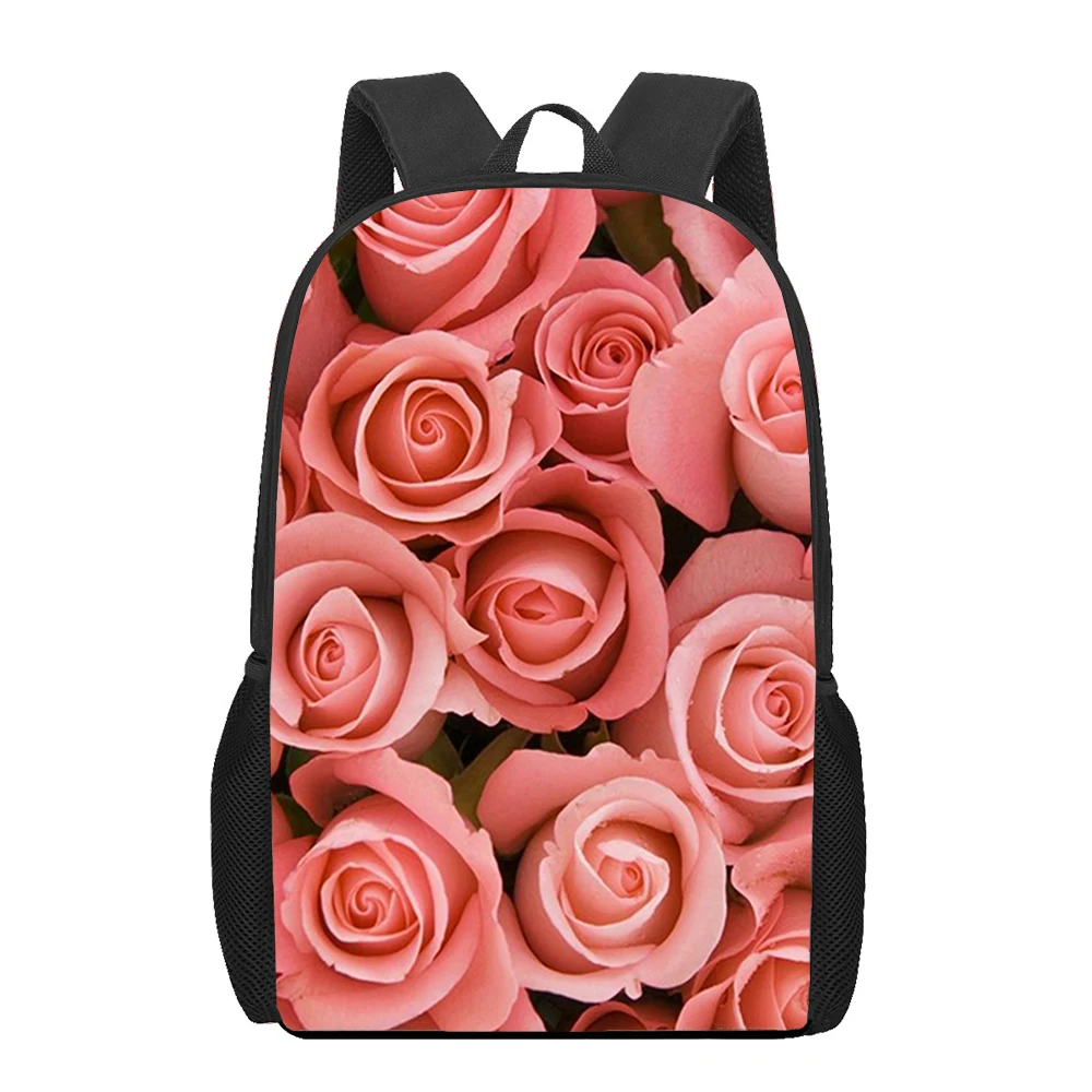 Rose Backpacks Golden Rose Floral Flower on Black School Bags Travel Backpacks Laptop Bookbag Lightweight 16 inch Large Daypack