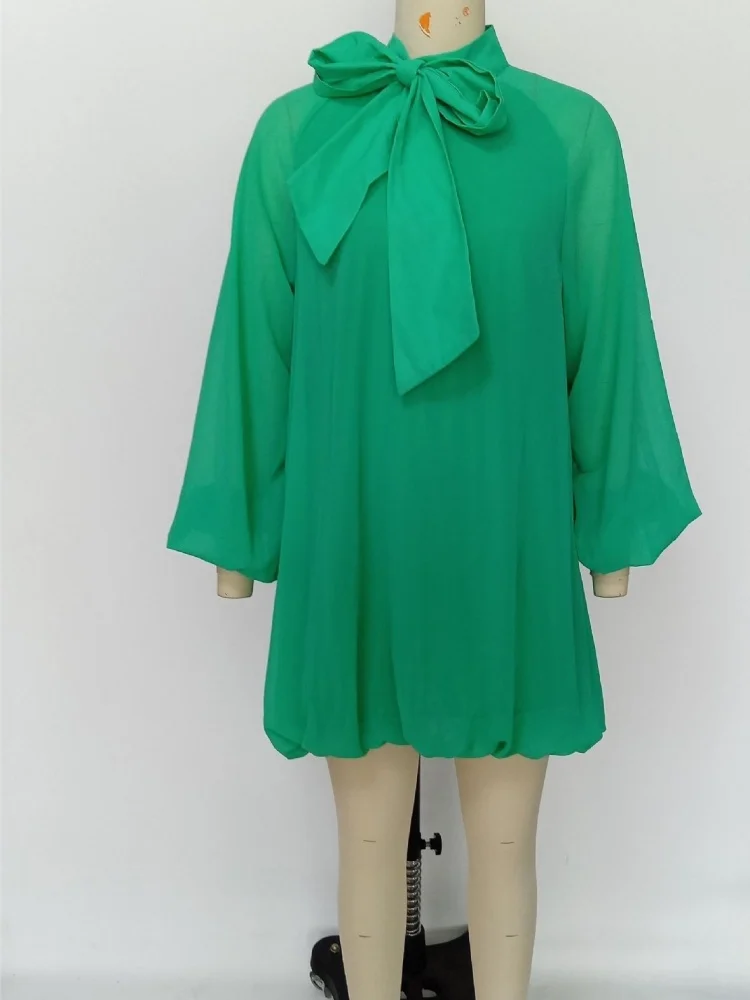 Vestido Wmstar para mujer, venta al por mayor, vestidos de mujer europeos americanos con decoración de lazo, mangas abullonadas, forro de gasa suelto 2025