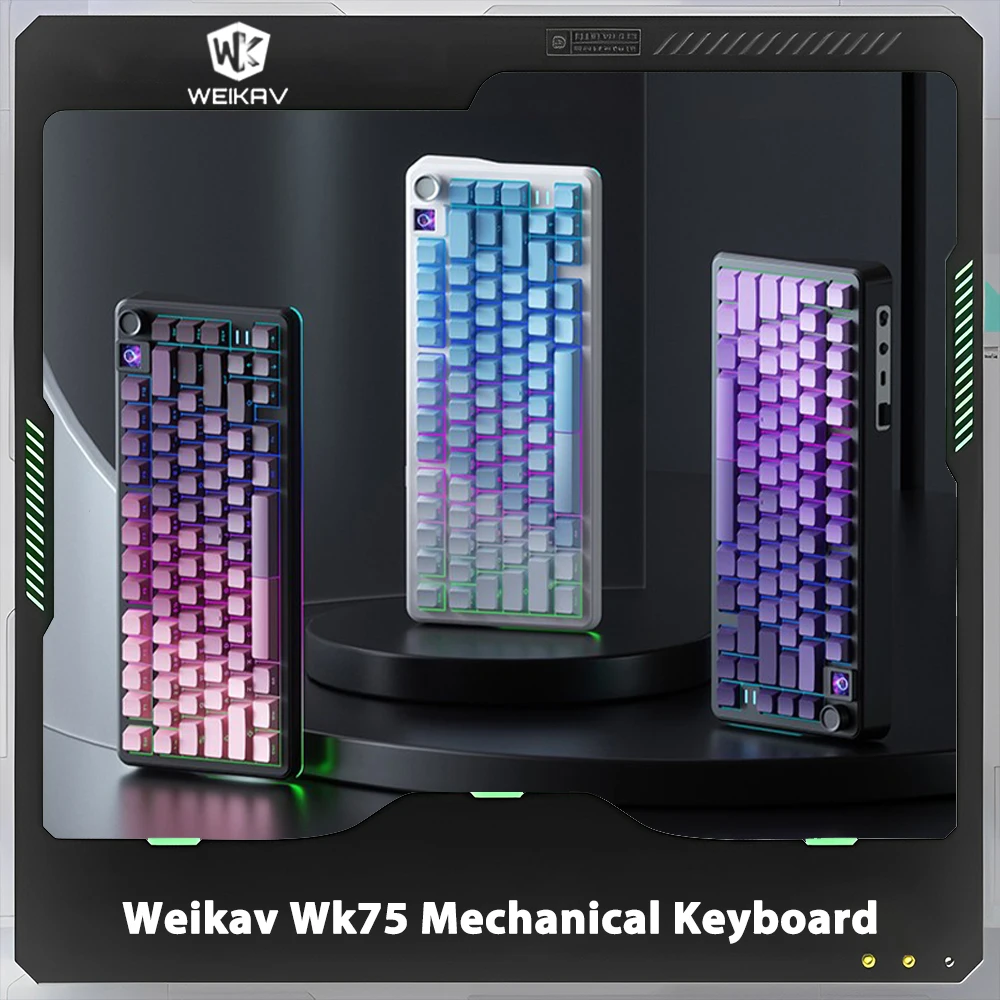 Weikav Wk75 Mechanical Keyboard Wireless Tri Mode Custom Hot Swap Rgb With Screen Esport Gamer Keyboard For Pc Accessory Gift ﻿