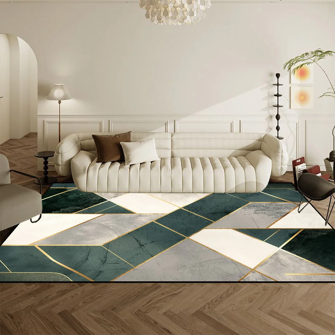 Modern Style Living Room Rug Light Luxury Geometry Sofa Coffee Table Non-Slip Carpet Home Decoration Large Area Bedroom Foot Mat