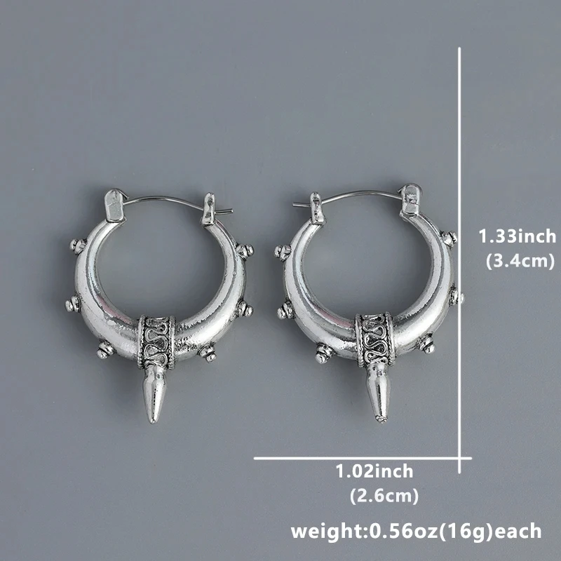 Vintage Carved Round Silver Color Earrings for Women Punk Fashion Dangle Earrings Engagement Wedding Jewelry