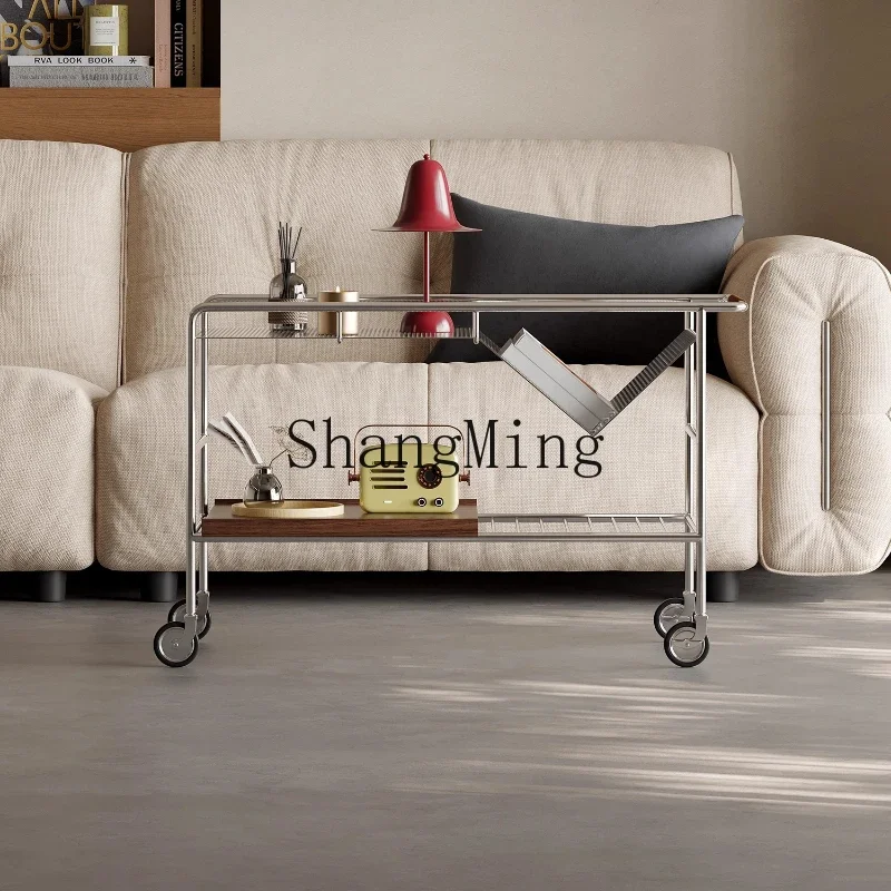 CL  movable sofa side few with wheels living room stainless steel trolley coffee table
