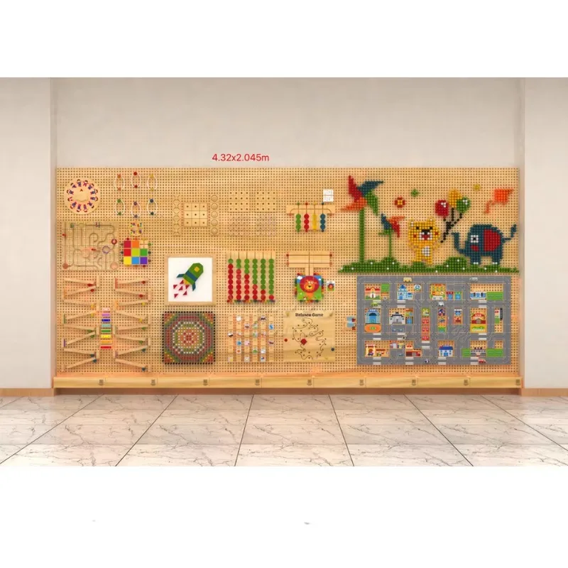 New Design Kindergarten Activity Wood wall Mounted  panel educational toys Interactive  game for kids