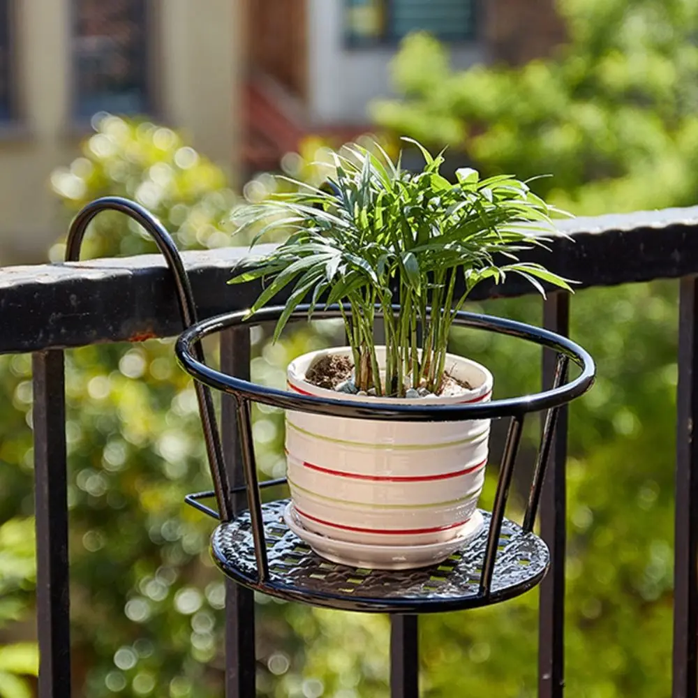 Hanging Flower Pots Stand Metal Simple Patio Garden Hanging Basket Easy To Remove Black White Brown Potted Plant Rack Outdoor