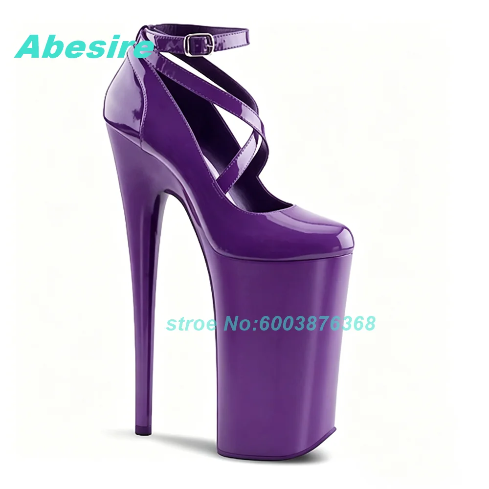 26Cm Red Patent-Leather Platform Pumps Cross-Tied Shallow Thin Heels Women's Pumps Sexy Stage Dance Wedding Fashion Shoes