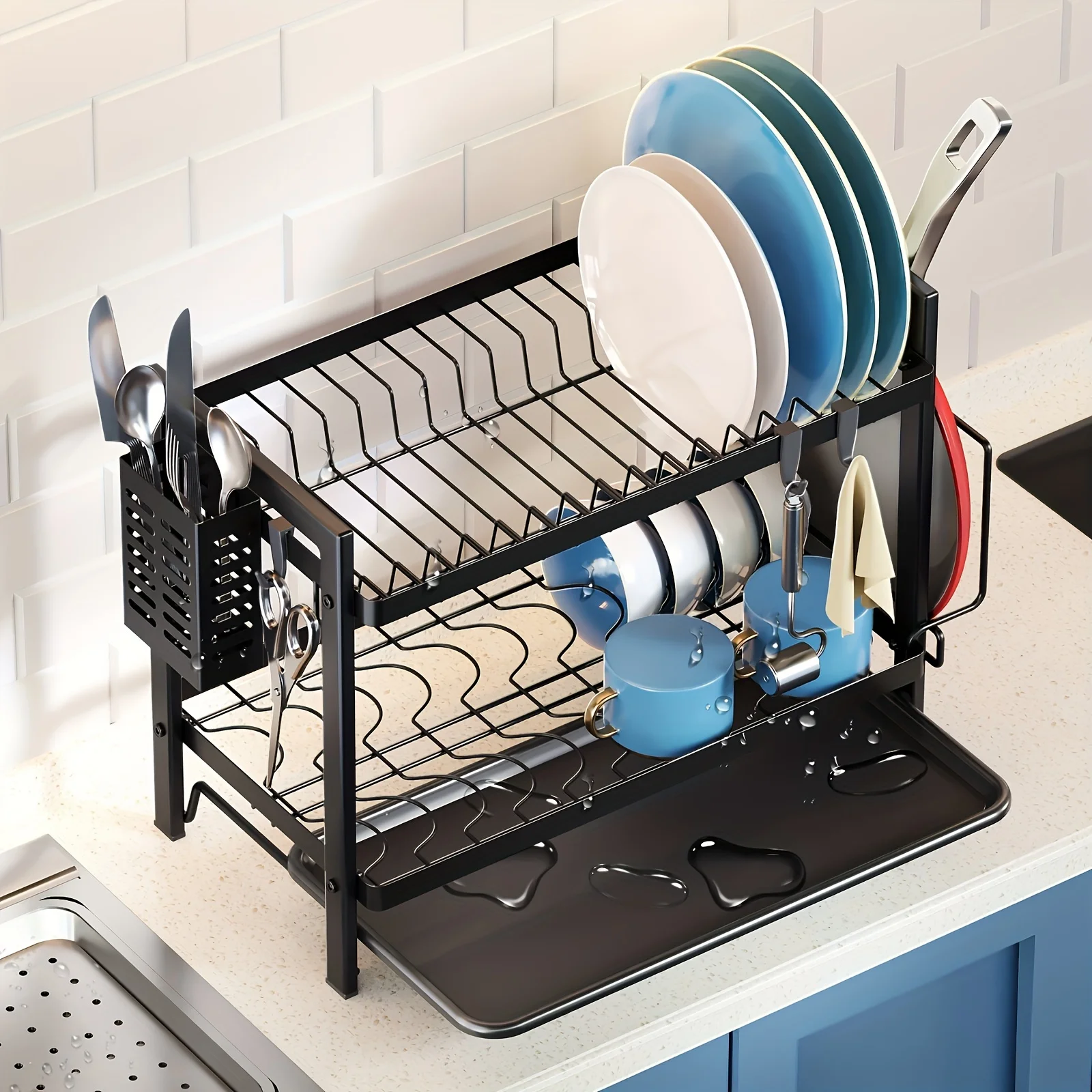 Dish Drying Rack, 2 Tier Large Capacity Dish Rack, Countertop Household Durable Dish Storage Holder, Dish Organizer For Kitchen