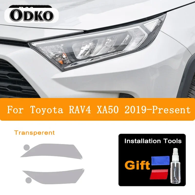 

2 Pcs Car Headlight Protective Film Front Light Transparent Smoked Black TPU Sticker For Toyota RAV4 XA50 2019 2020 2021 2022