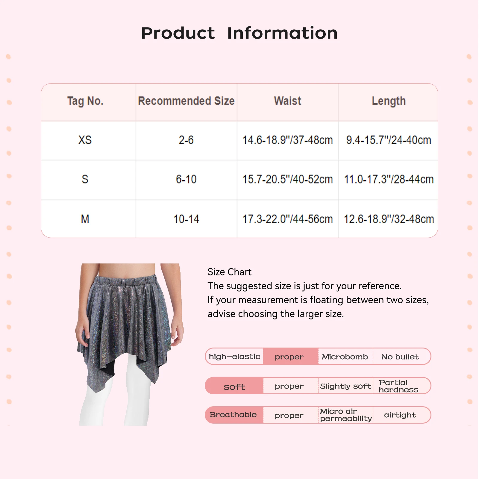 Kids Girls Jazz Ballet Dance Skirt Shiny Metallic Mini Dots Irregular Ruffled Skirts for Cheerleading Street Dance Performance