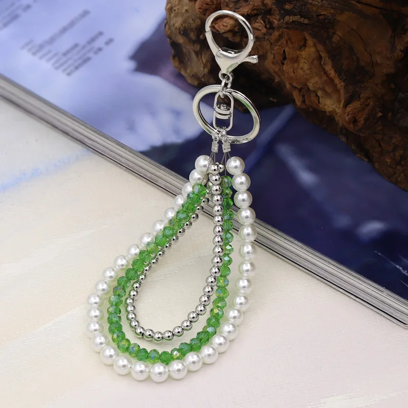 Fashion women's jewelry keychain multi-layer imitation pearl crystal beaded key chain backpack car decoration pendant gift